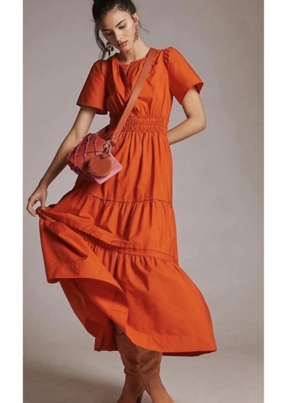 Anthropologie Somerset Maxi dress Tiered ruffle cotton LARGE short sleeve poplin